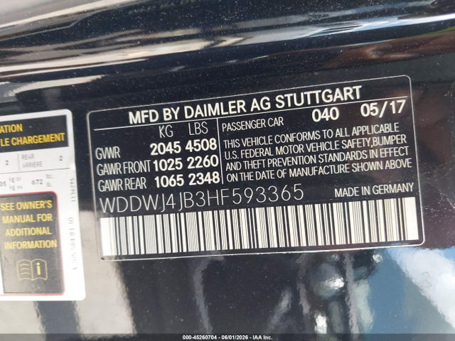 2017 Mercedes-benz C 300 მანქანა იყიდება აუქციონზე, vin: WDDWJ4JB3HF593365, აუქციონის ნომერი: 45260704
