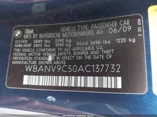 45260736 :رقم المزاد ، WBANV9C50AC137732 vin ، 2010 Bmw 535i Xdrive مزاد بيع