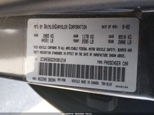 Aukcja sprzedaży 2002 Chrysler 300m, vin: 2C3AE66G22H301210, numer aukcji: 45260742
