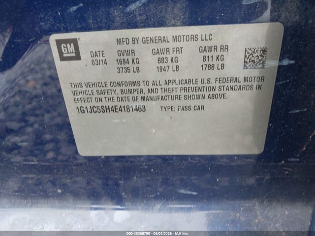 1G1JC5SH4E4181463 Chevrolet Sonic Lt Auto