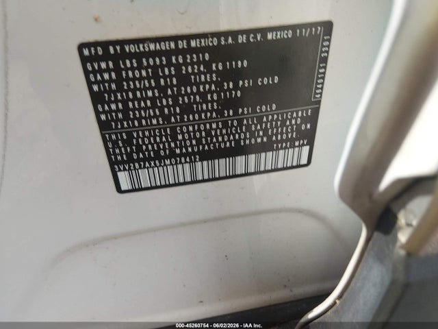 Aukcja sprzedaży 2018 Volkswagen Tiguan 2.0t Se/2.0t Sel, vin: 3VV2B7AX5JM078412, numer aukcji: 45260754