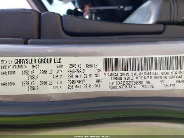 1C4RJEAG9FC646884 Jeep Grand Cherokee Laredo