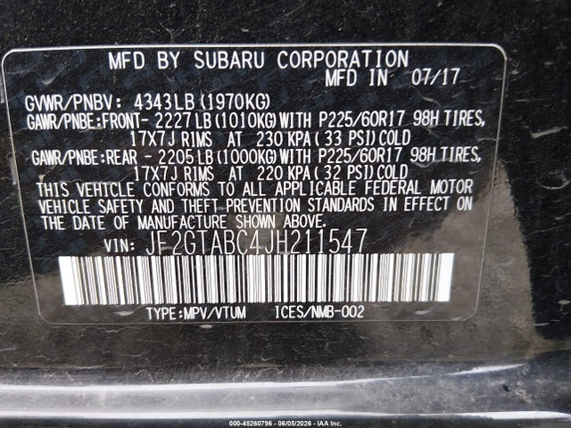 Subaru Crosstrek 2.0i Premium 2018 JF2GTABC4JH211547 Image 9