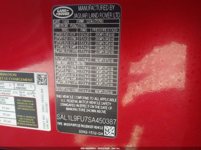 SAL1L9FU7SA450387 Land Rover Range Rover Sport P400 Dynamic Se