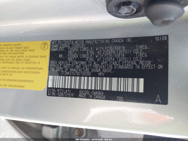 Aukcja sprzedaży 2009 Lexus Rx 350, vin: 2T2HK31U79C130260, numer aukcji: 45260823