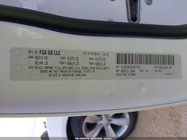 45260832 :رقم المزاد ، 2C3CDXBG9FH917872 vin ، 2015 Dodge Charger Se مزاد بيع