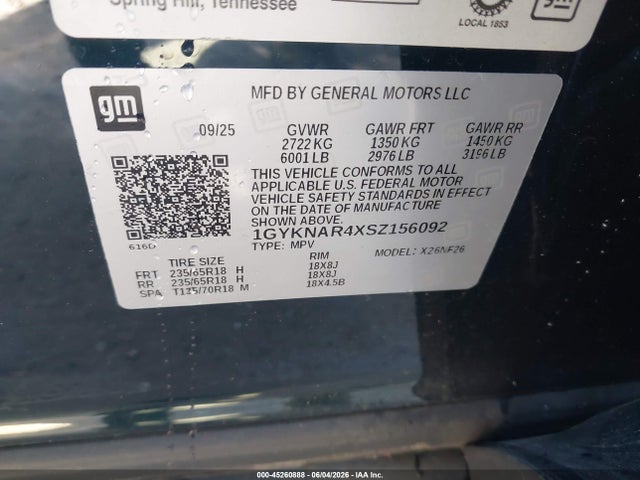Aukcja sprzedaży 2025 Cadillac Xt5 Fwd Luxury, vin: 1GYKNAR4XSZ156092, numer aukcji: 45260888