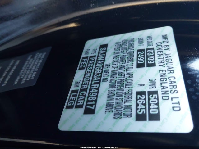 45260904 :رقم المزاد ، SAJWA0GB3ALR49817 vin ، 2010 Jaguar Xf Premium مزاد بيع