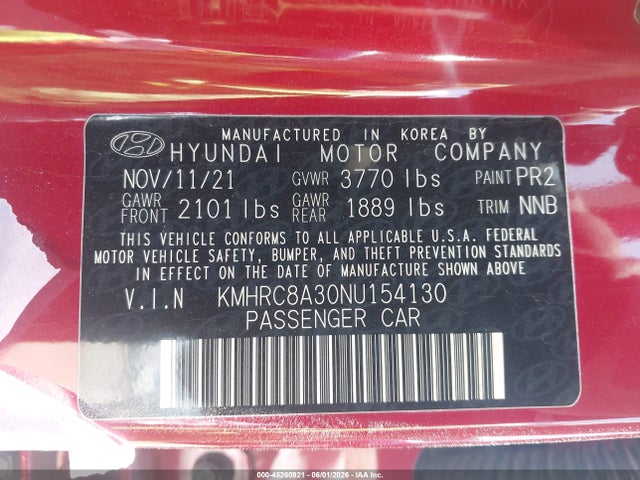 45260921 :رقم المزاد ، KMHRC8A30NU154130 vin ، 2022 Hyundai Venue Limited مزاد بيع