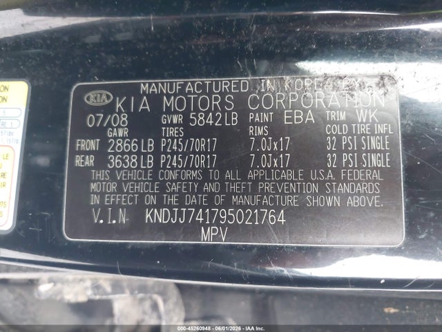 Продажа на аукционе авто 2009 Kia Borrego Ex V6, vin: KNDJJ741795021764, номер лота: 45260948