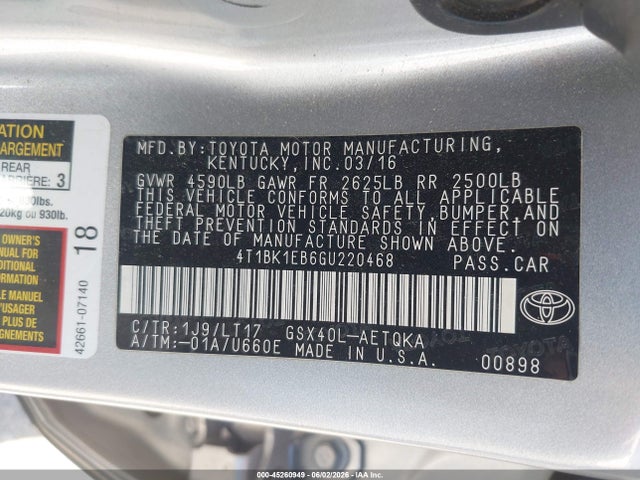 Aukcja sprzedaży 2016 Toyota Avalon Touring, vin: 4T1BK1EB6GU220468, numer aukcji: 45260949