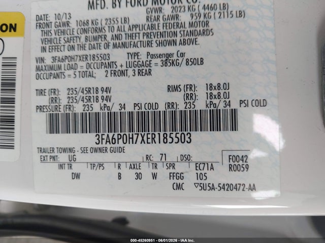 Ford FUSION SE 2014 3FA6P0H7XER185503 Image 9