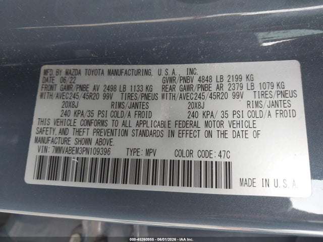 45260955 :رقم المزاد ، 7MMVABEM3PN109396 vin ، 2023 Mazda Cx-50 2.5 S Premium Plus مزاد بيع