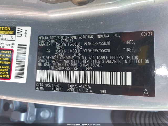 Toyota Highlander Limited 2024 5TDKDRBHXRS553494 Image 9