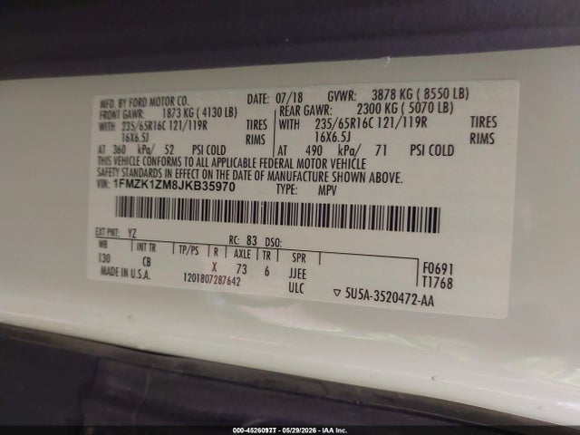 Auction sale of the 2018 Ford Transit-150 Xl, vin: 1FMZK1ZM8JKB35970, lot number: 45260977