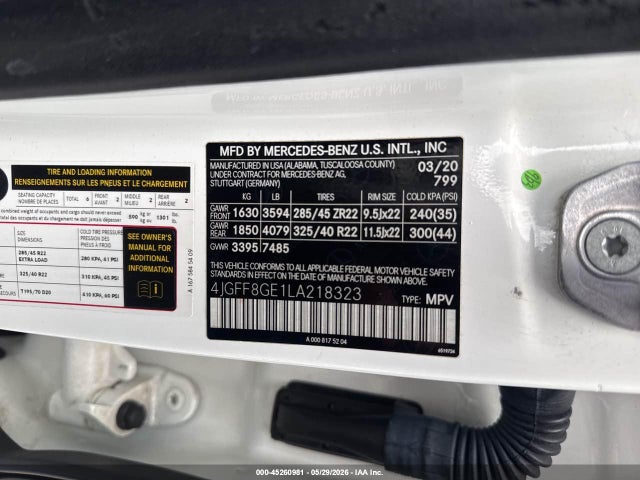 Продаж на аукціоні авто 2020 Mercedes-benz Gls 580 4matic, vin: 4JGFF8GE1LA218323, номер лоту: 45260981