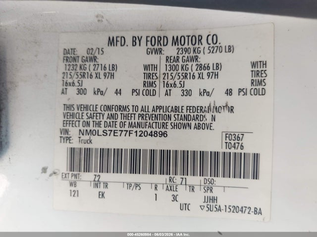 NM0LS7E77F1204896 Ford Transit Connect Xl