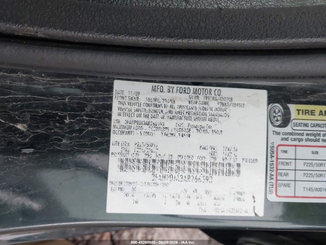 Aukcja sprzedaży 2010 Ford Fusion Sel, vin: 3FAHP0JA3AR266593, numer aukcji: 45260985
