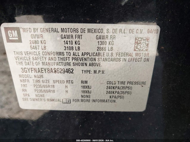Aukcja sprzedaży 2010 Cadillac Srx Luxury Collection, vin: 3GYFNAEY8AS629462, numer aukcji: 45260988