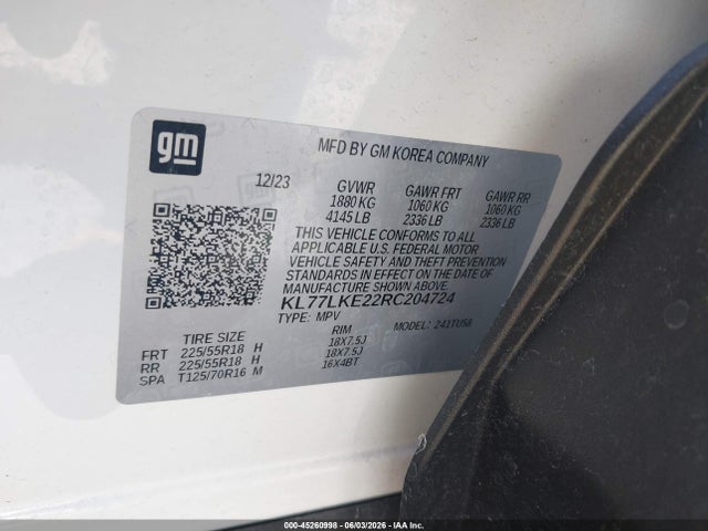 KL77LKE22RC204724 Chevrolet Trax Fwd Activ
