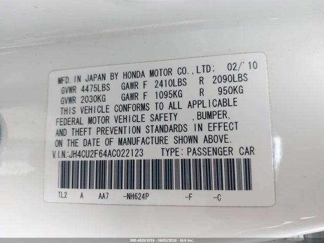 Aukcja sprzedaży 2010 Acura Tsx 2.4, vin: JH4CU2F64AC022123, numer aukcji: 45261039
