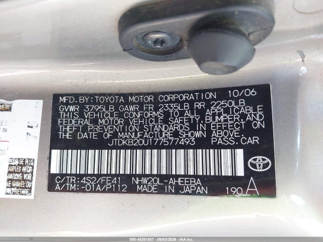 Продажа на аукционе авто 2007 Toyota Prius, vin: JTDKB20U177577493, номер лота: 45261057