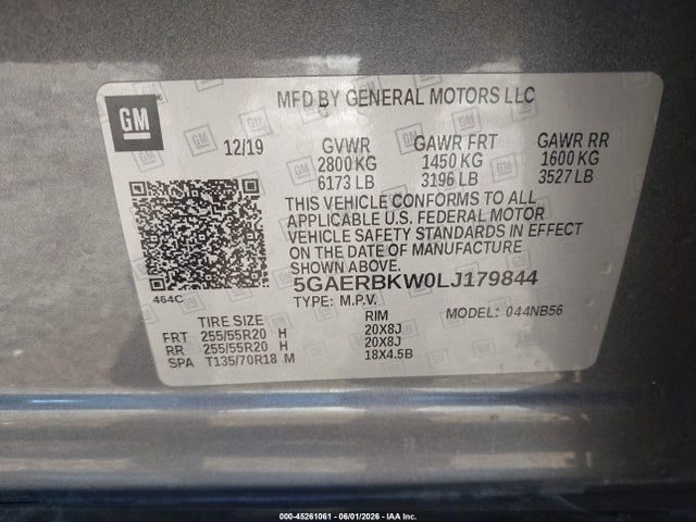 2020 Buick Enclave Fwd Essence მანქანა იყიდება აუქციონზე, vin: 5GAERBKW0LJ179844, აუქციონის ნომერი: 45261061