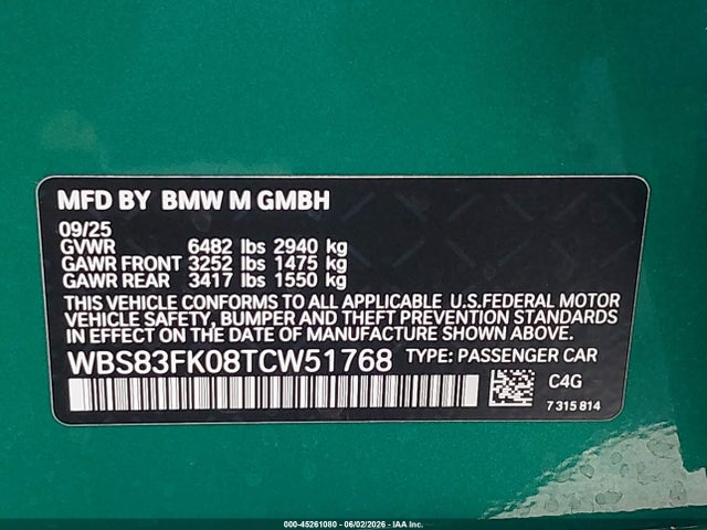 WBS83FK08TCW51768 BMW M5