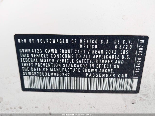 Продаж на аукціоні авто 2020 Volkswagen Jetta 1.4t R-line/1.4t S/1.4t Se, vin: 3VWCB7BUXLM050242, номер лоту: 45261104
