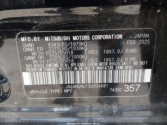 Продаж на аукціоні авто 2025 Mitsubishi Outlander Sport 2.0 Le Awc, vin: JA4ARUAU1SU004681, номер лоту: 45261110