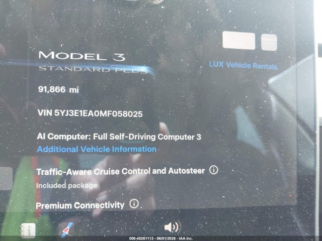 Aukcja sprzedaży 2021 Tesla Model 3 Standard Range Plus Rear-wheel Drive, vin: 5YJ3E1EA0MF058025, numer aukcji: 45261113