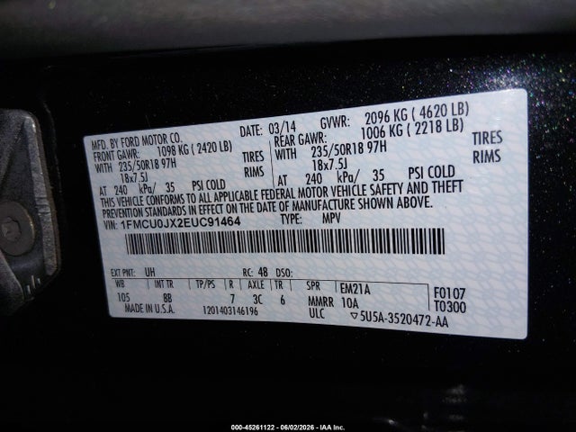Aukcja sprzedaży 2014 Ford Escape Titanium, vin: 1FMCU0JX2EUC91464, numer aukcji: 45261122