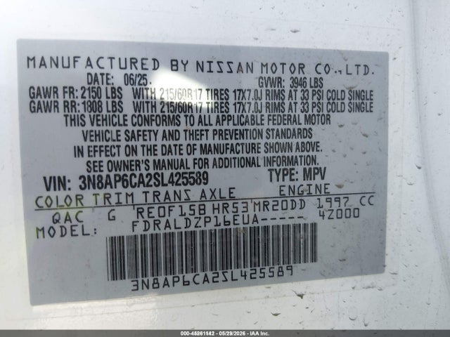 3N8AP6CA2SL425589 Nissan Kicks Sv Fwd