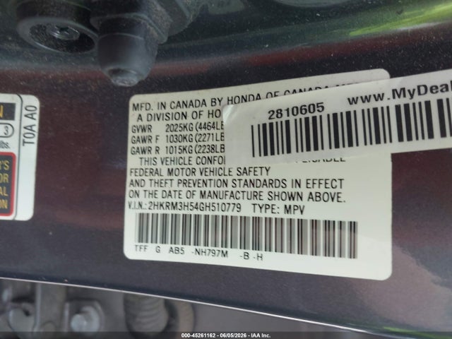 Продаж на аукціоні авто 2016 Honda Cr-v Ex, vin: 2HKRM3H54GH510779, номер лоту: 45261162
