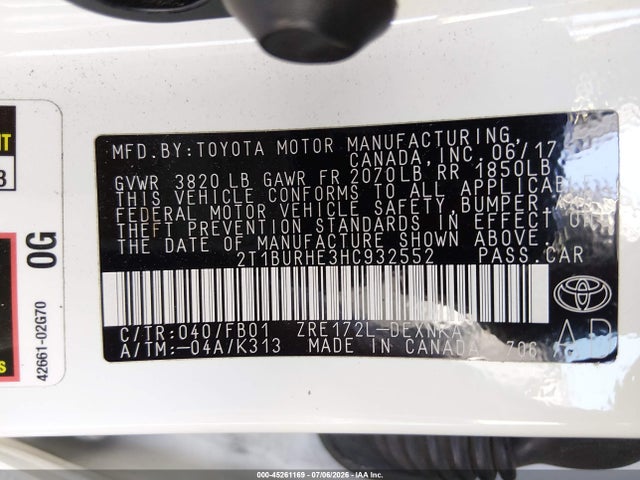 Toyota COROLLA LE 2017 2T1BURHE3HC932552 Image 9