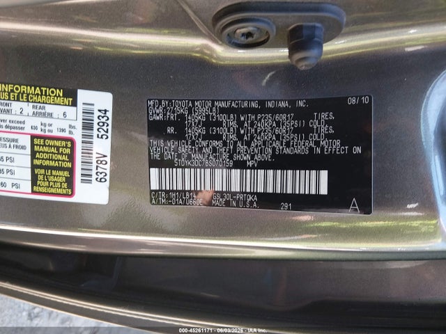45261171 :رقم المزاد ، 5TDYK3DC7BS070159 vin ، 2011 Toyota Sienna Xle V6 مزاد بيع