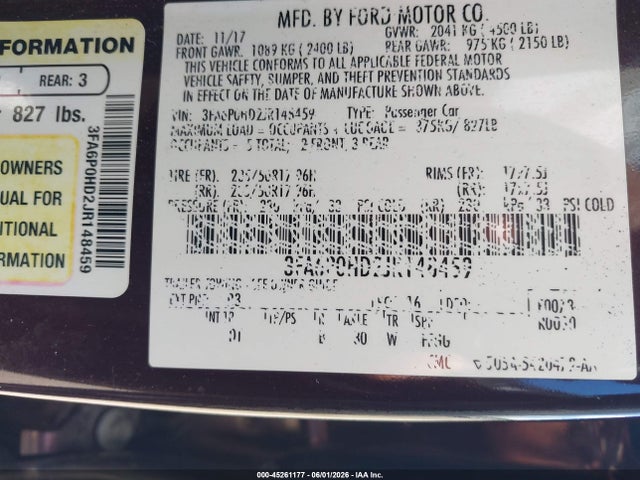 3FA6P0HD2JR148459 Ford FUSION SE