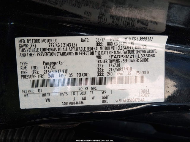 Продаж на аукціоні авто 2017 Ford Focus Sel, vin: 1FADP3M21HL333060, номер лоту: 45261190