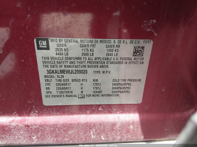 Aukcja sprzedaży 2018 Gmc Terrain Sle, vin: 3GKALMEV8JL209020, numer aukcji: 45261197