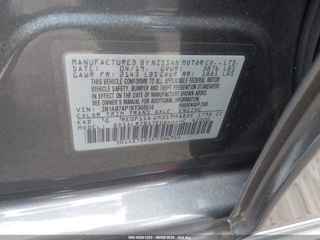 Nissan SENTRA SR 2019 3N1AB7AP1KY346914 Image 9
