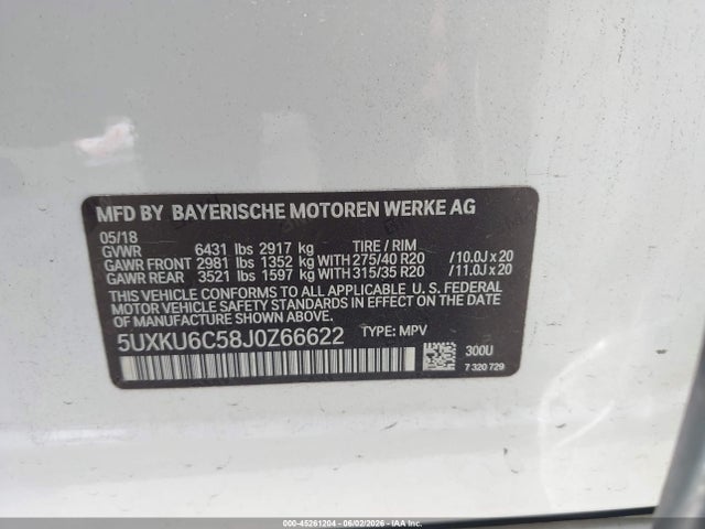 Продаж на аукціоні авто 2018 Bmw X6 Xdrive50i, vin: 5UXKU6C58J0Z66622, номер лоту: 45261204