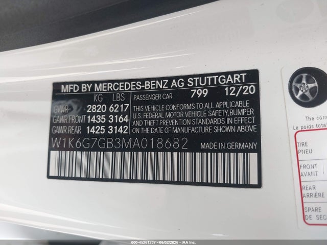 Aukcja sprzedaży 2021 Mercedes-benz S 580 4matic, vin: W1K6G7GB3MA018682, numer aukcji: 45261237