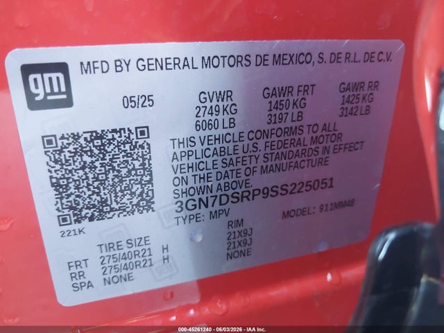 3GN7DSRP9SS225051 Chevrolet Equinox Ev Rs