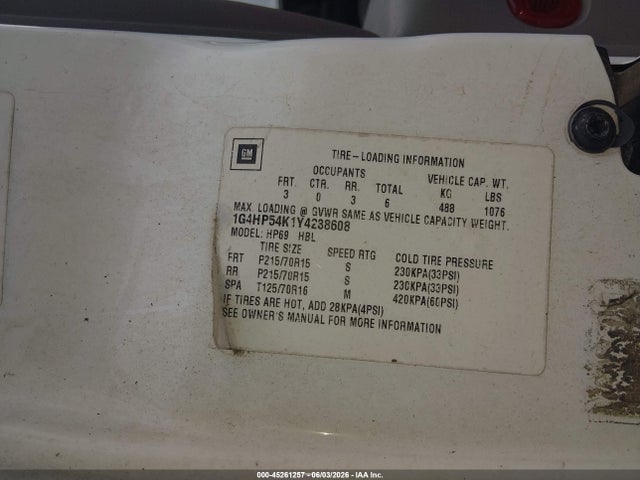 Aukcja sprzedaży 2000 Buick Lesabre Custom, vin: 1G4HP54K1Y4238608, numer aukcji: 45261257