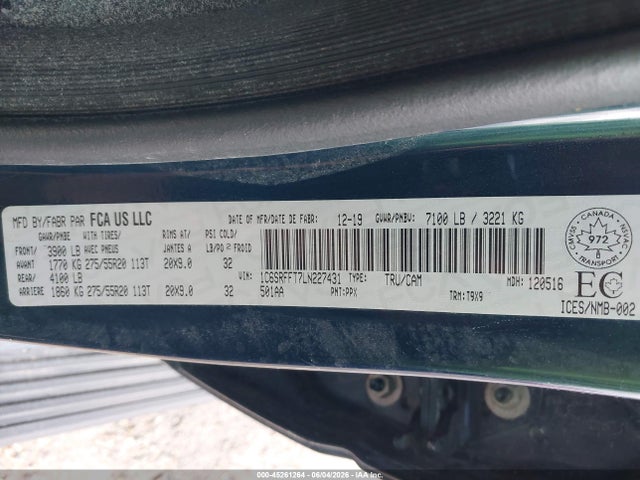 Продаж на аукціоні авто 2020 Ram 1500 Big Horn, vin: 1C6SRFFT7LN227431, номер лоту: 45261264