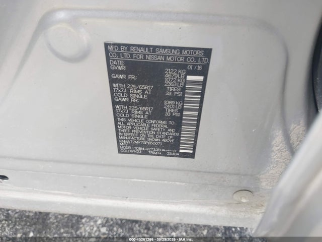 45261266 :رقم المزاد ، KNMAT2MV7GP650071 vin ، 2016 Nissan Rogue Sv مزاد بيع