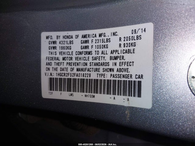 Honda Accord Sport 2015 1HGCR2F52FA018229 Image 9