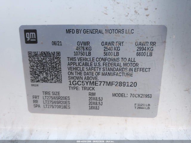 1GC5YME77MF289120 Chevrolet Silverado K2500 Custom