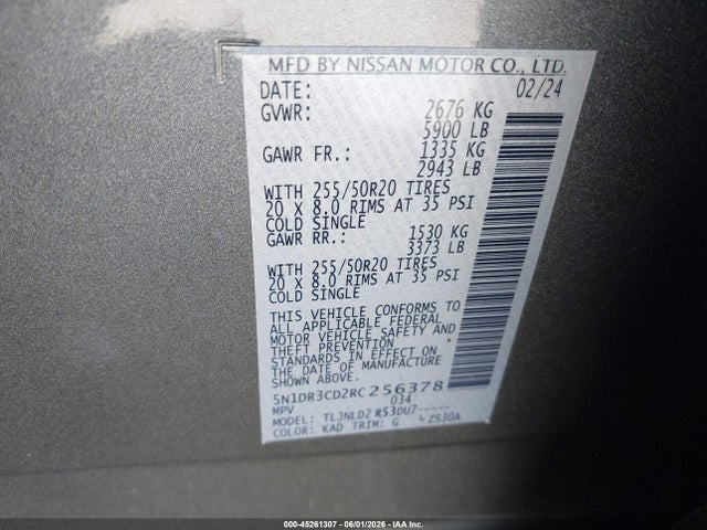 5N1DR3CD2RC256378 Nissan Pathfinder Sl 4wd