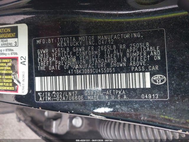 Aukcja sprzedaży 2012 Toyota Avalon Limited, vin: 4T1BK3DB9CU455051, numer aukcji: 45261331